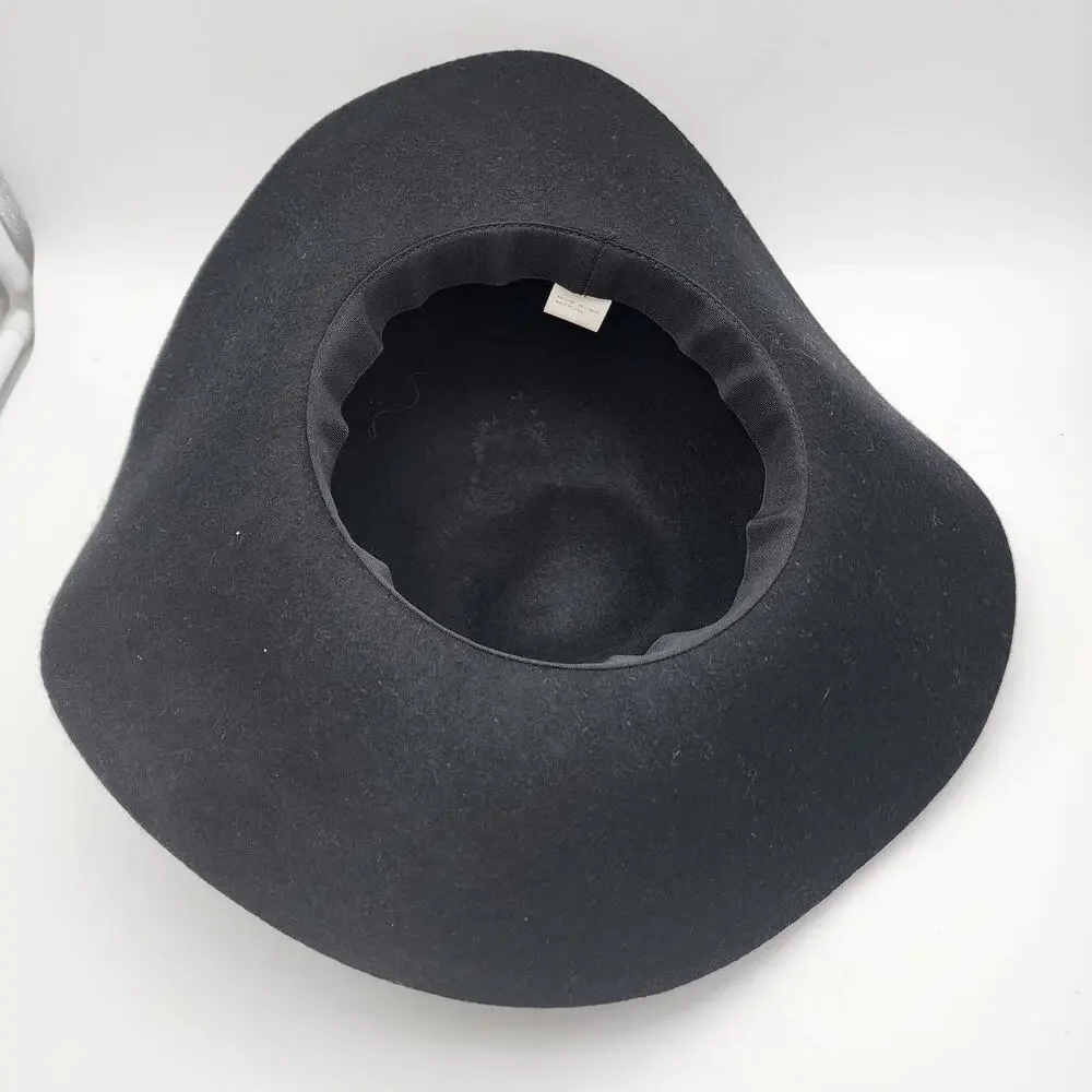 Target Felted Wide Brim Fedora Hat Black 100% Wool Floppy Boho Western Ranch